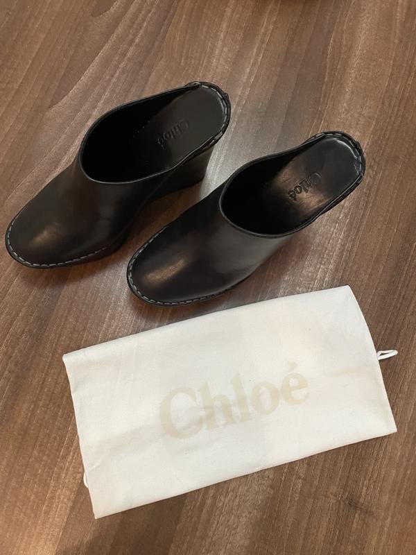 Women Chloé Sabots Black Leather 36