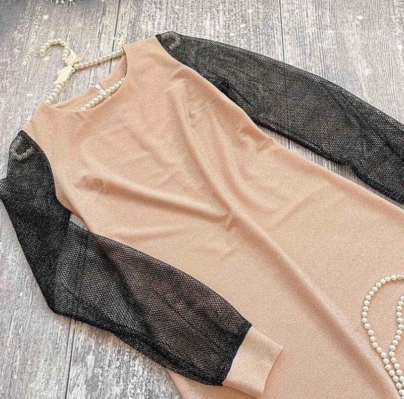 Женское Платье Персиковый Сетка 40 / L / 48