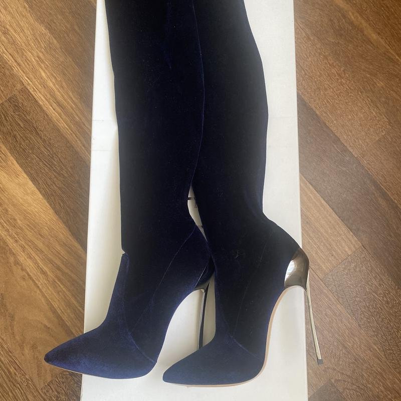 Donna Casadei Stivali Blu Navy Velluto 36.5